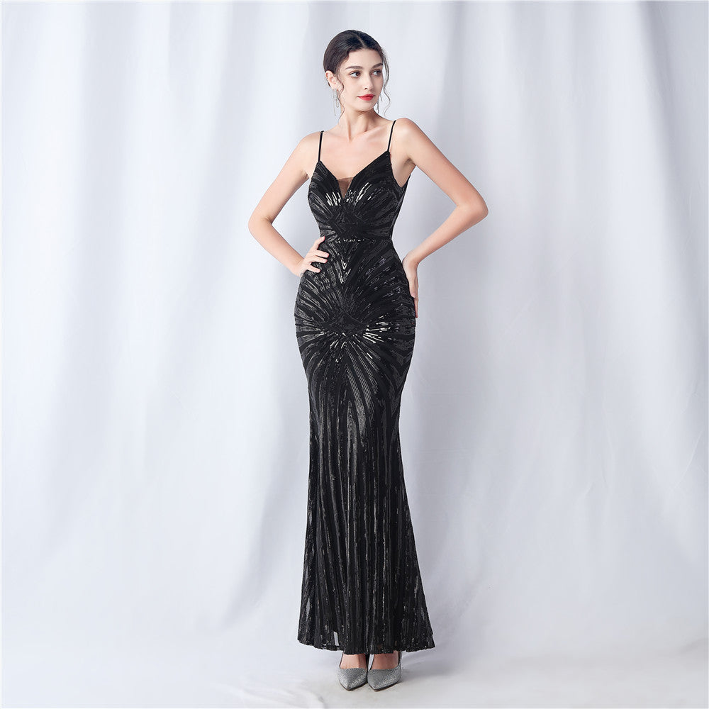 Positioning Flower Dinner Wedding Sequin Suspender Evening Dress 10