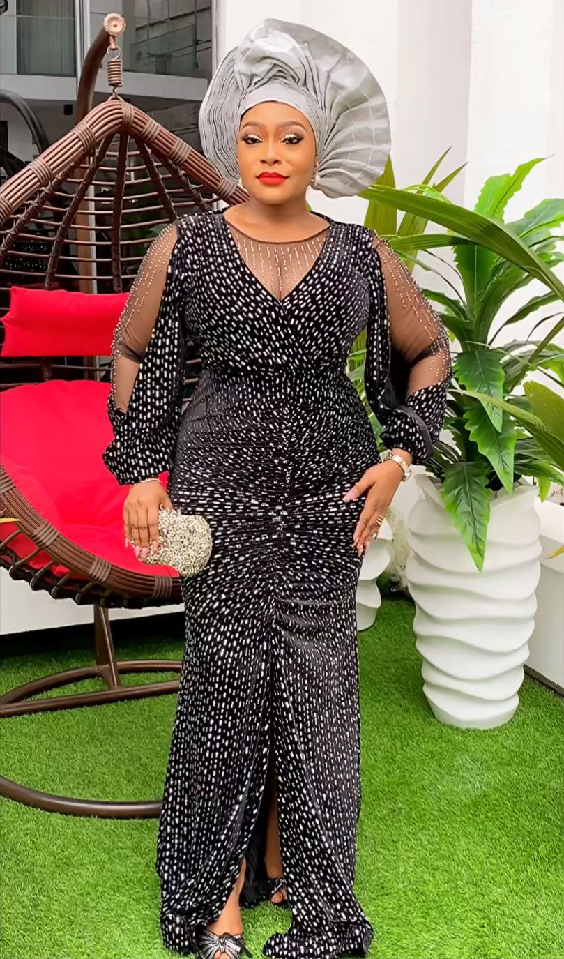 African Women Plus Size Beaded Sequin Party Dress 6