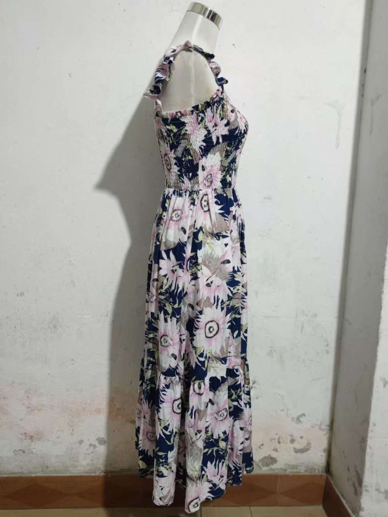 Women Large Flower Ruffle Sleeve Bohemian Beach Holidays Suspender Dress 9