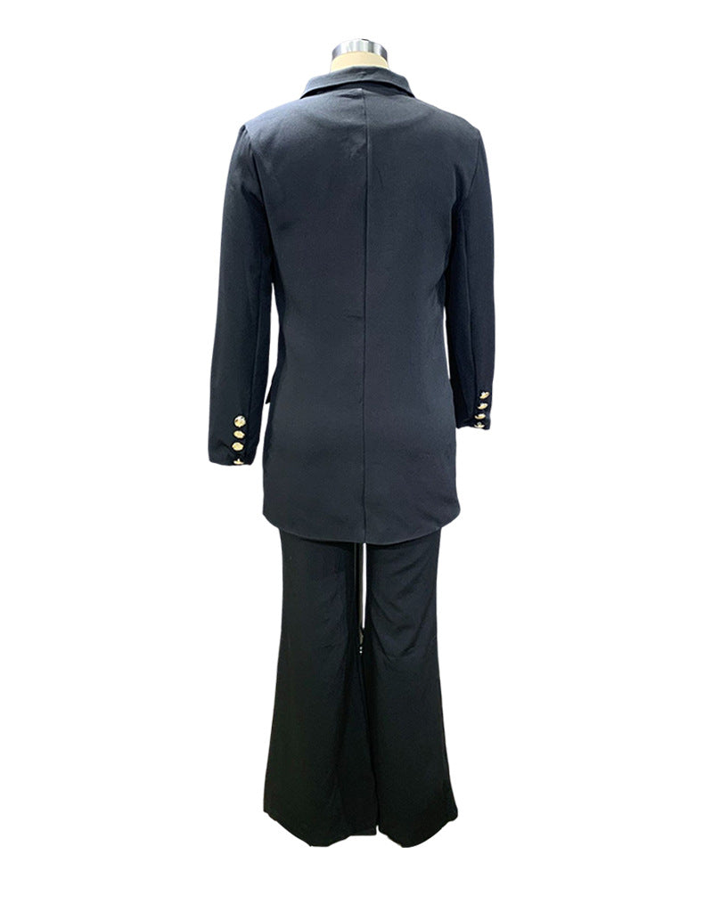 Women's Fall Solid Casual Suit Wide Leg Pants Suit Two Piece 11