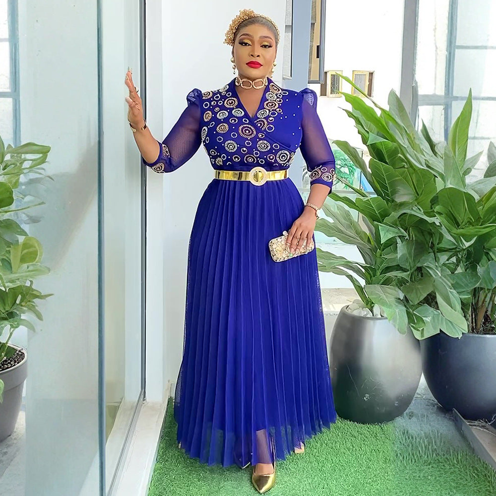 Beaded V-Neck Formal Party/Evening Dress African Plus Size Chic Elegant Dress for Women 3