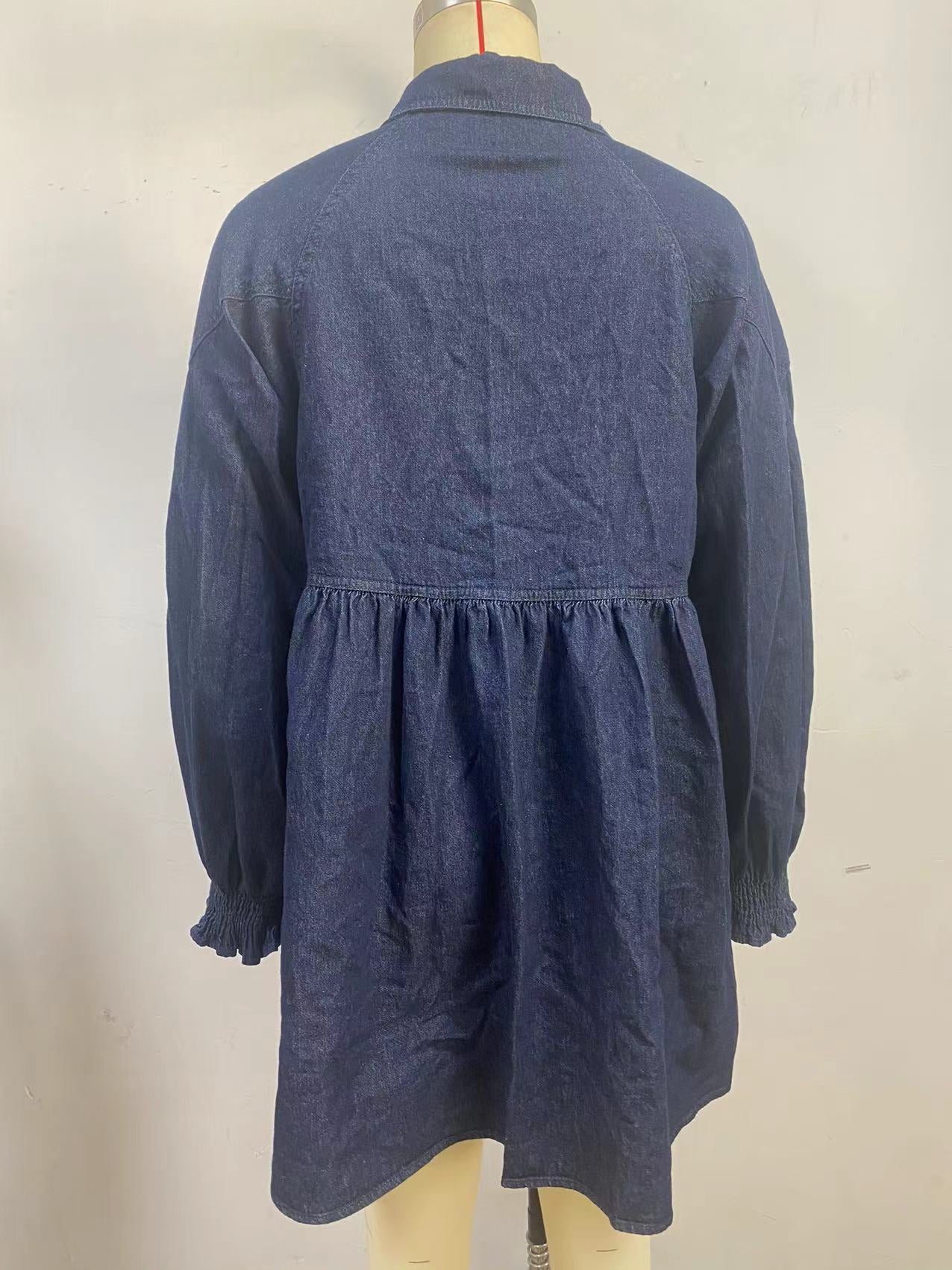 Women Casual Shirt Button-Down Long-Sleeved Denim Dress 9