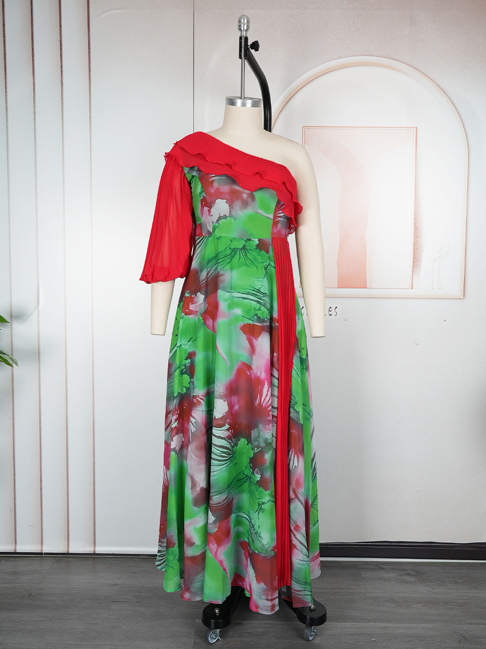 Plus-size African print off-shoulder spring/summer chiffon dress 9