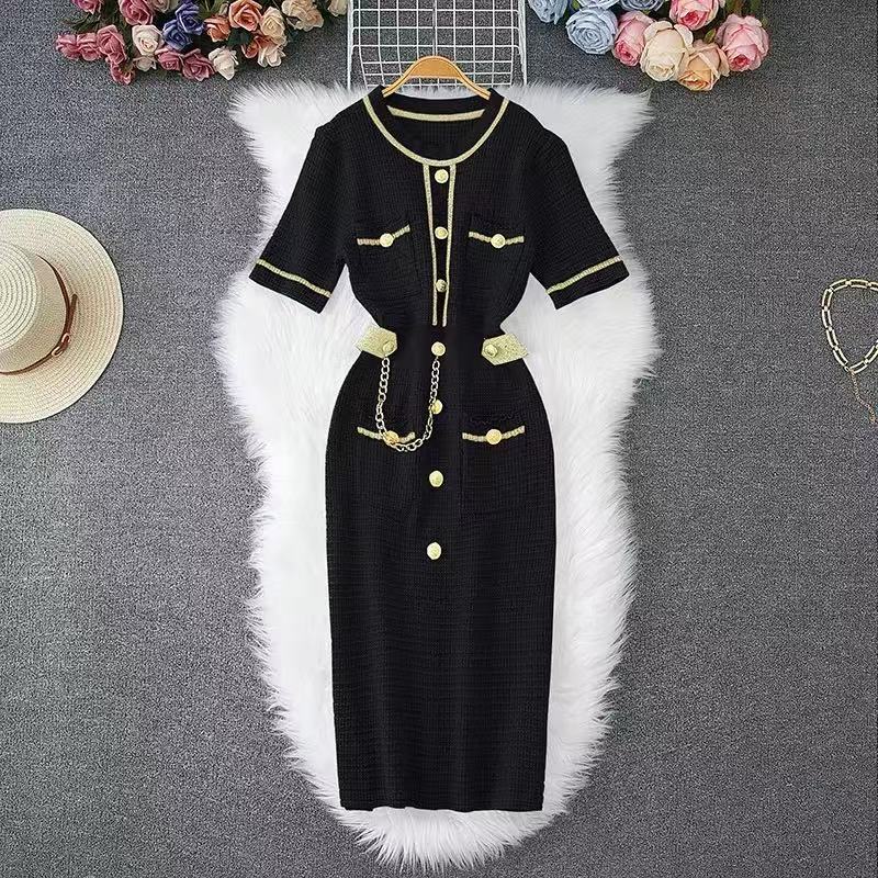 Women Short Sleeve Button Knitting Dress 15
