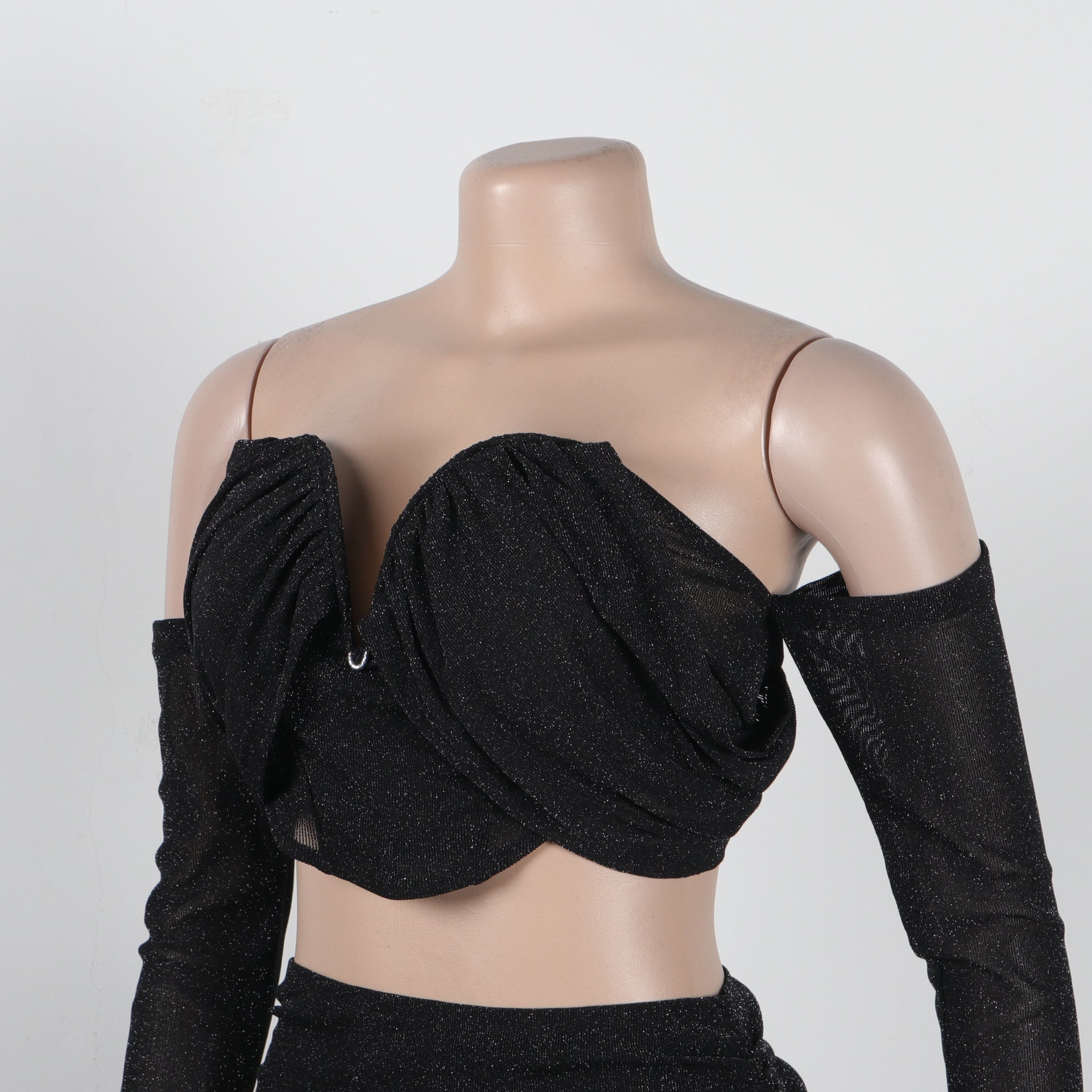 Sexy off shoulder pleated two piece skirt set nightclub wear 16