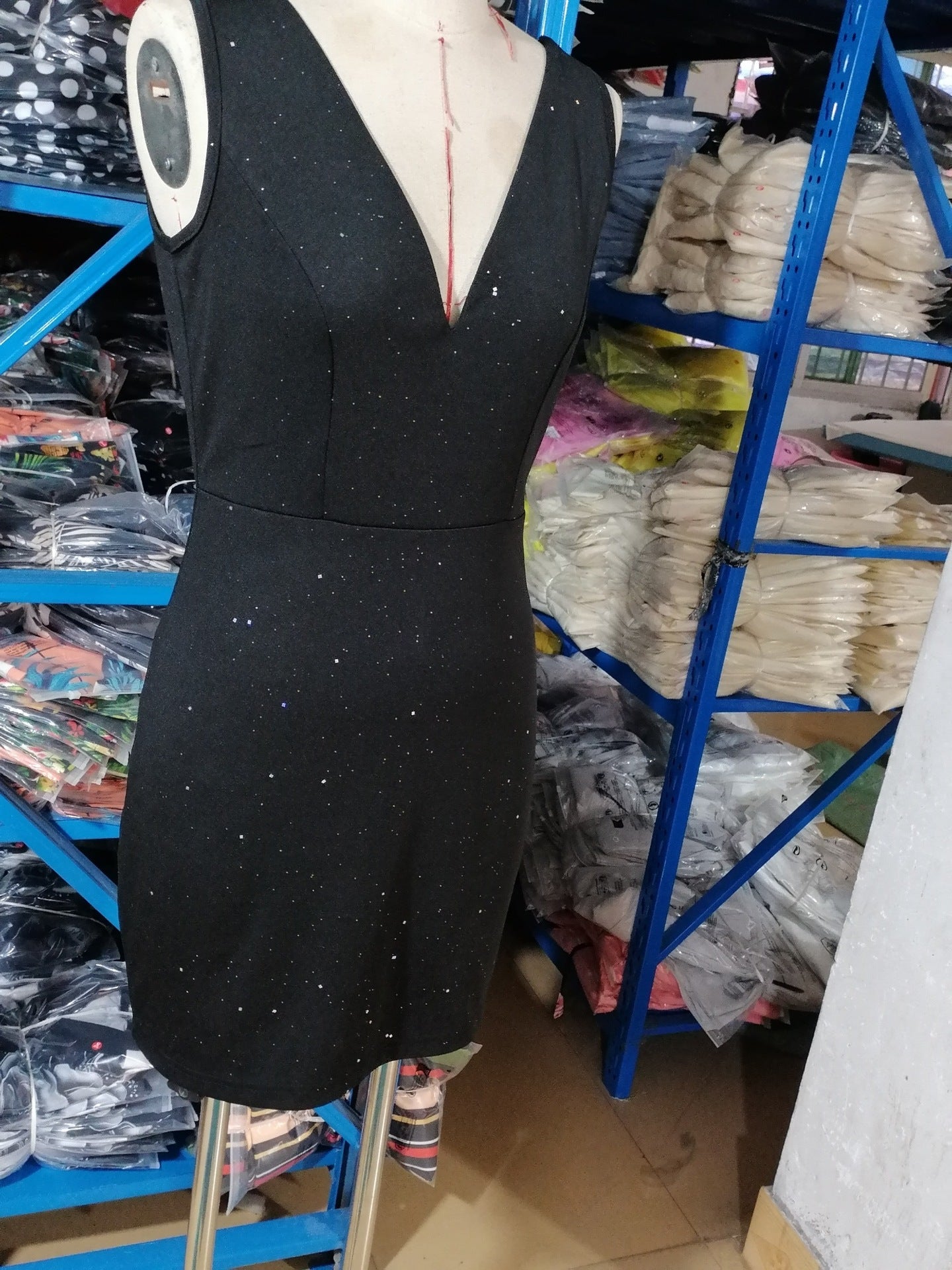 Women Shiny V Neck Bodycon Sexy Dress 4