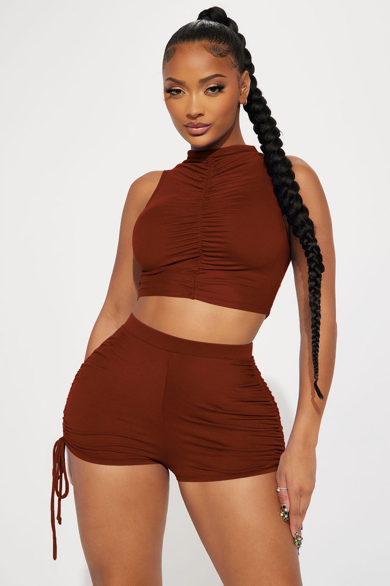 Women's Fashion Casual Drawstring Solid Two-Piece Set 4