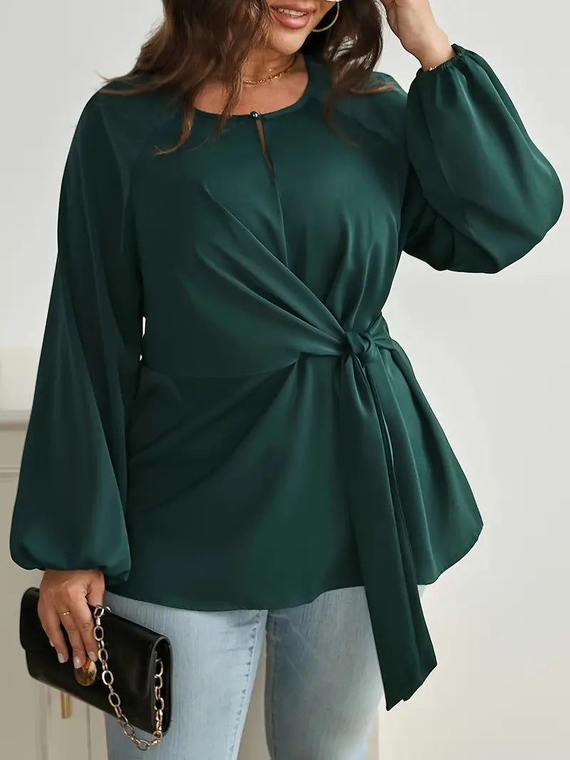 Plus size Women lace long sleeve Lace-Up Shirt