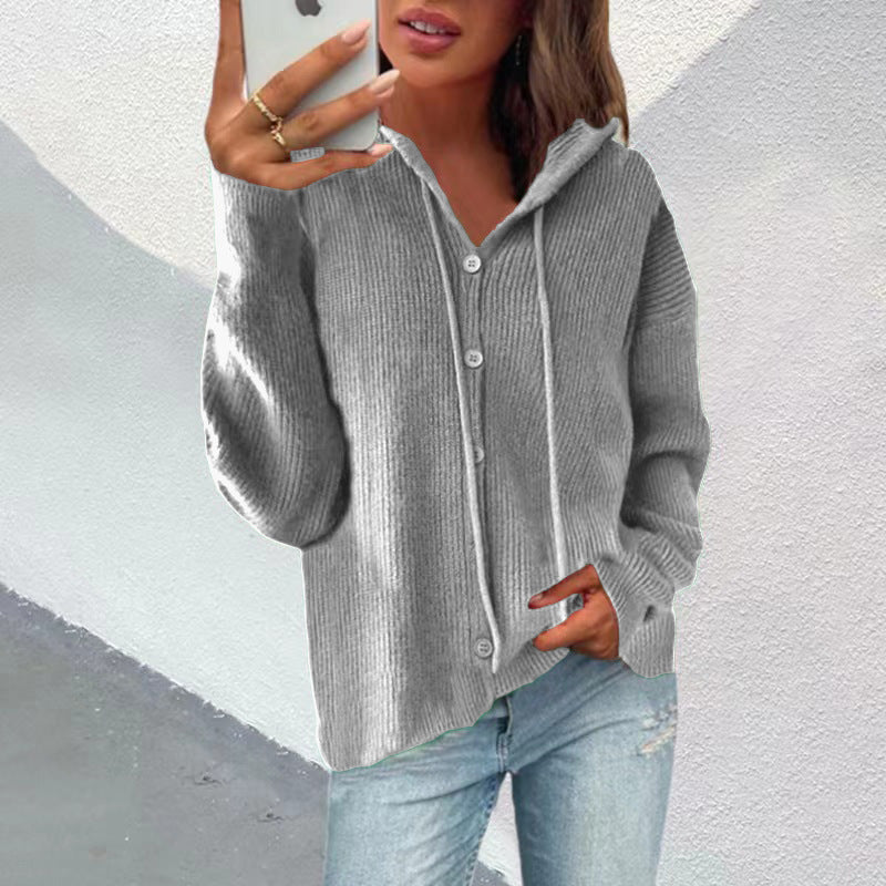 Women Knitting with hood Long Sleeve Sweater 4