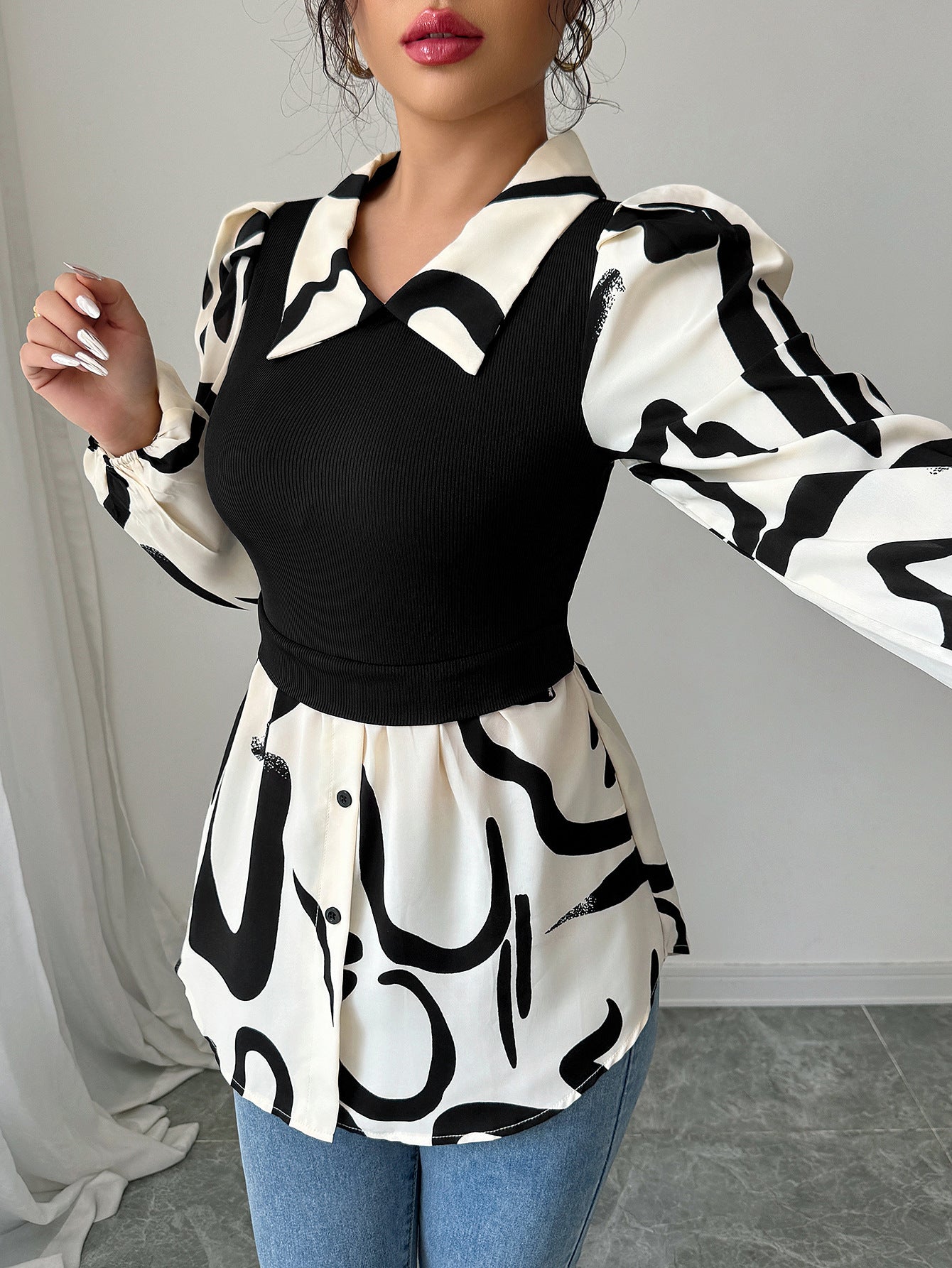 Summer Women's Chic Elegant Print Long-Sleeve Top 6