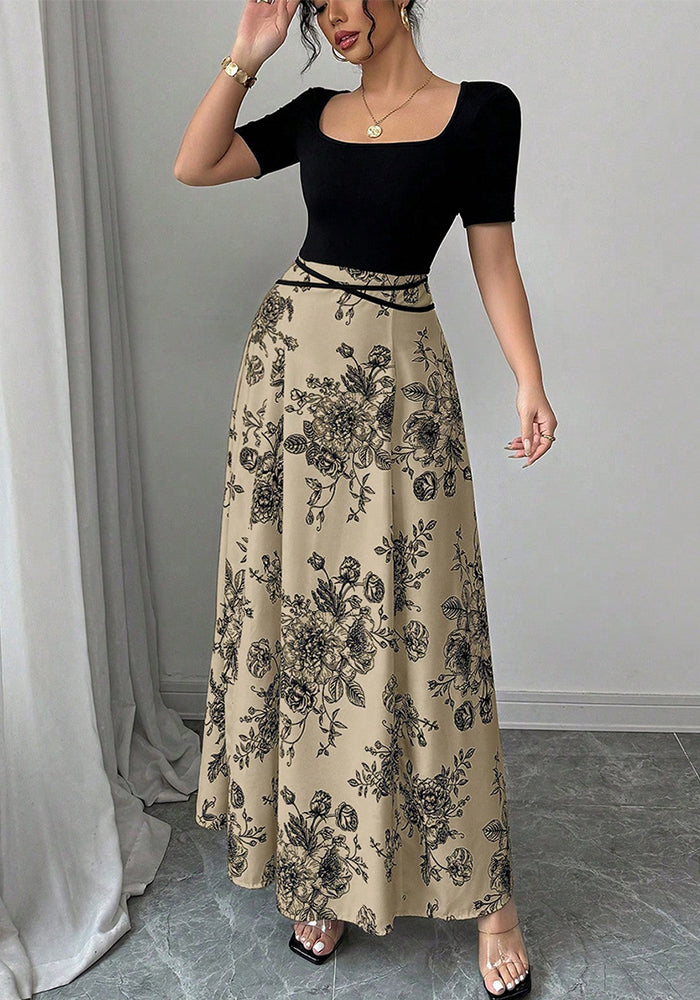 Holiday Beach Strap Slim Fit Color-block Long Dress