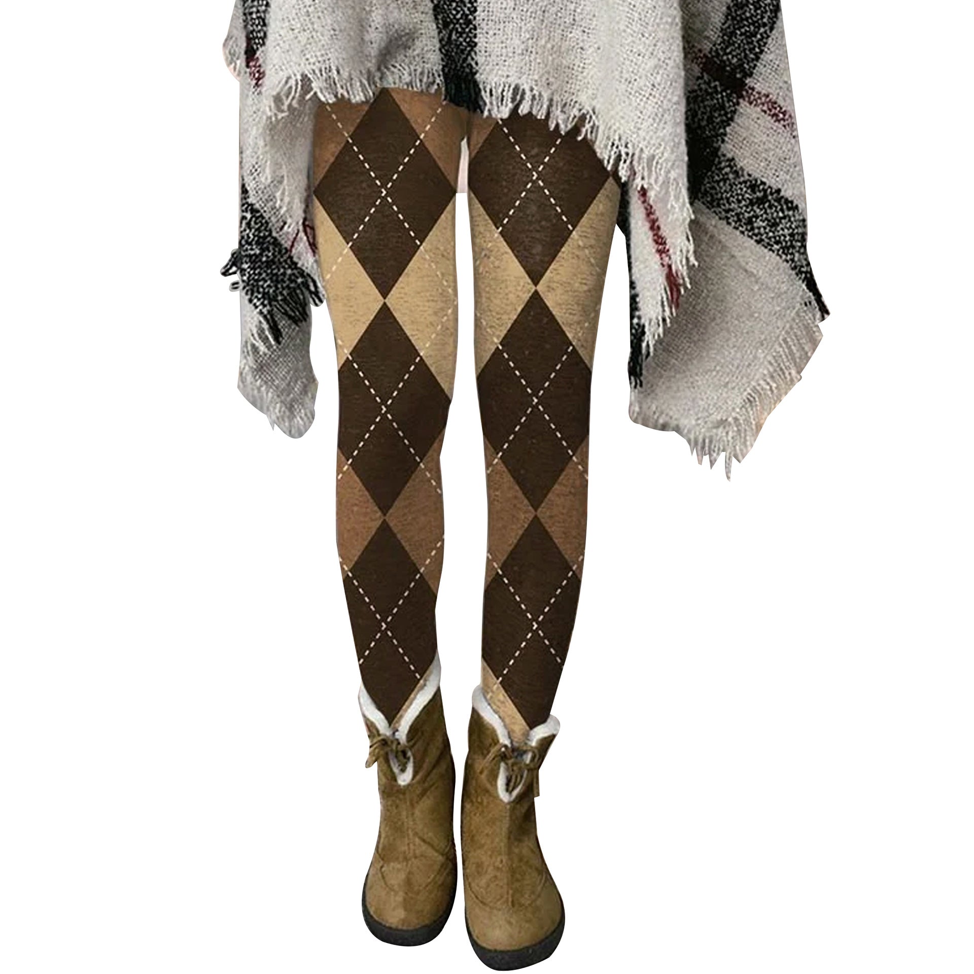 Autumn And Winter Diamond Plaid Print Close-Fitting Basic Pants 6