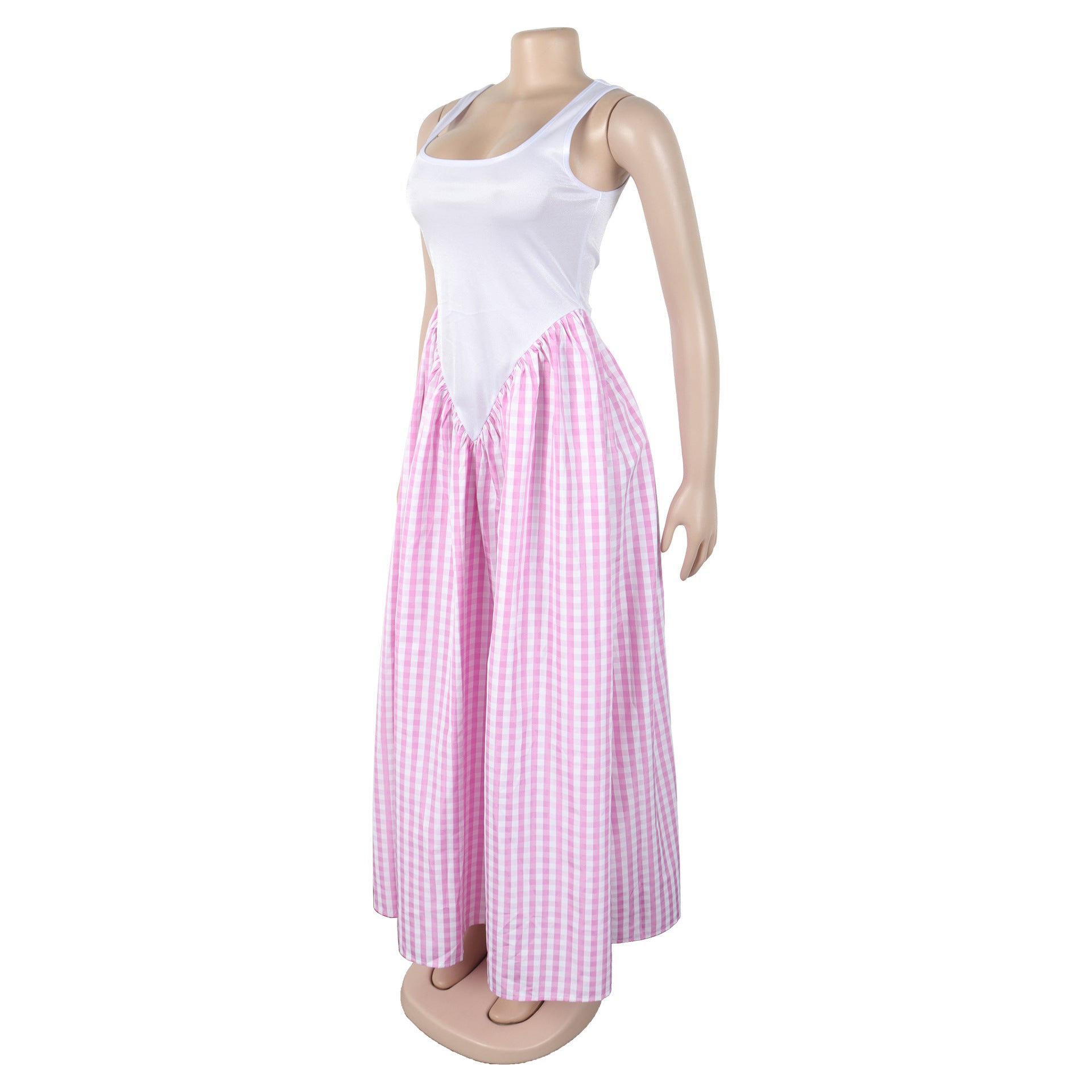 Women's Fashion Slim Waist Plaid Print Sleeveless Dress 7