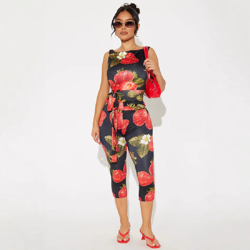 Women's Strawberry Print Two-Piece Pants Set 4