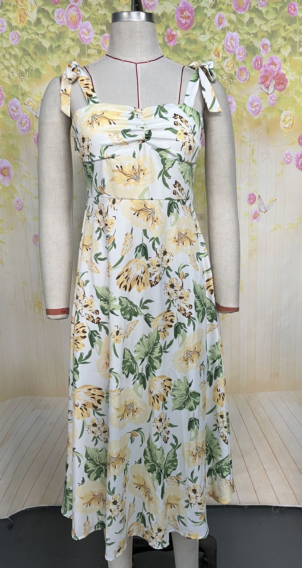 Women's Summer Floral Print Lace-Up Strap Holiday Dress 9