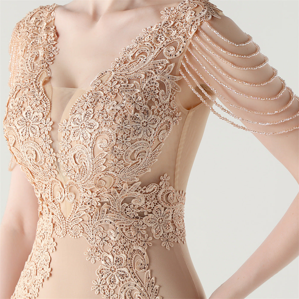 Women lace Beaded Lace-Up Formal Party evening dress 26