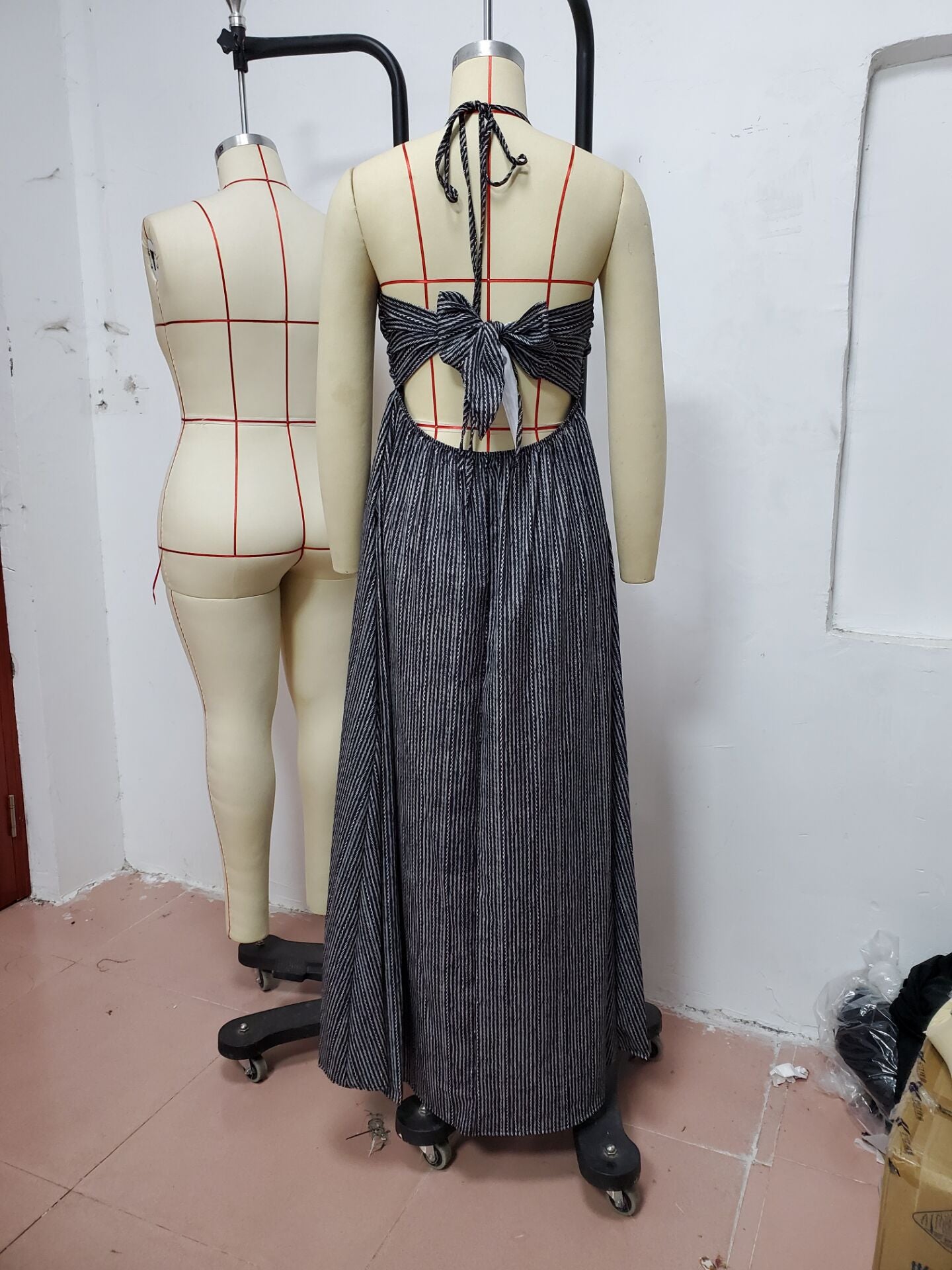 Women'S Halter Pocket Maxi Dress Wrap Chest Lace-Up Sexy Beach Holidays Dress 11