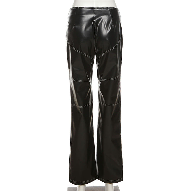 Women's slim pu trousers straight leg pants for women 12