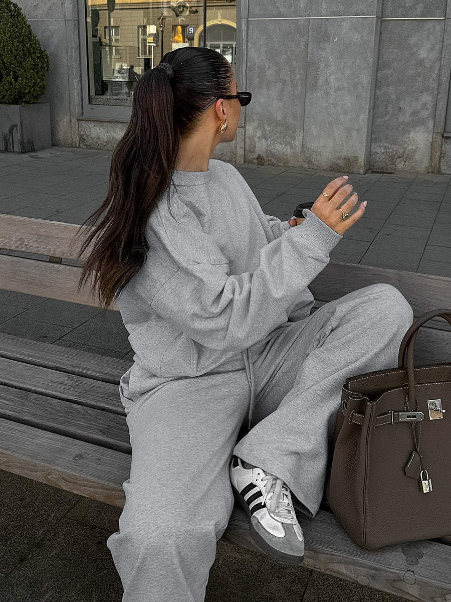 Women Autumn Gray Knitting Long Sleeve Top and Pants Casual Sports Two Piece Set 5