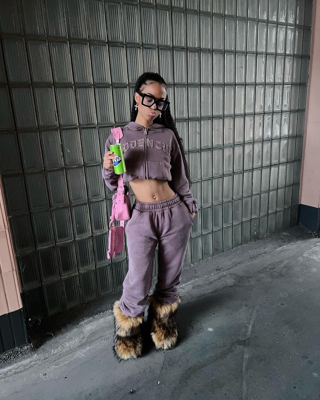 Women Zipper Printed Long Sleeve Top and Pant Two-piece Set 6