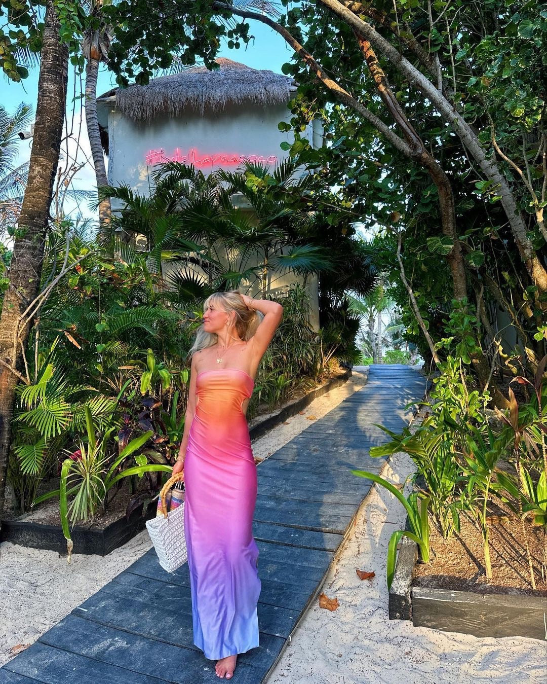 Women Summer Casual Sexy Ombre Print Strapless Long Dress 7