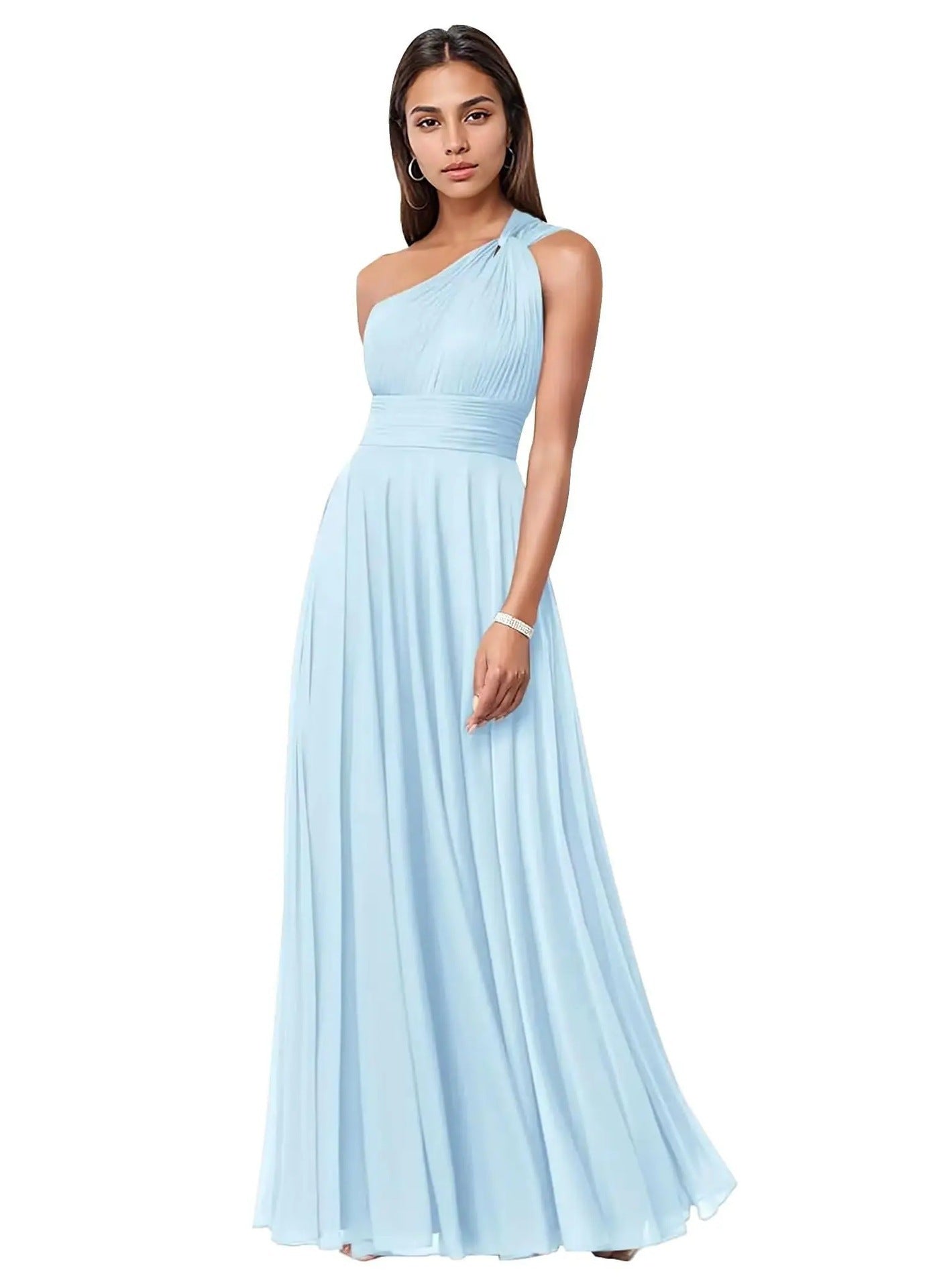 Evening Dress Long Slim Fit Bridesmaid Dress Wedding One-Shoulder Chiffon Ball Gown（Processing time need 3-6 days）