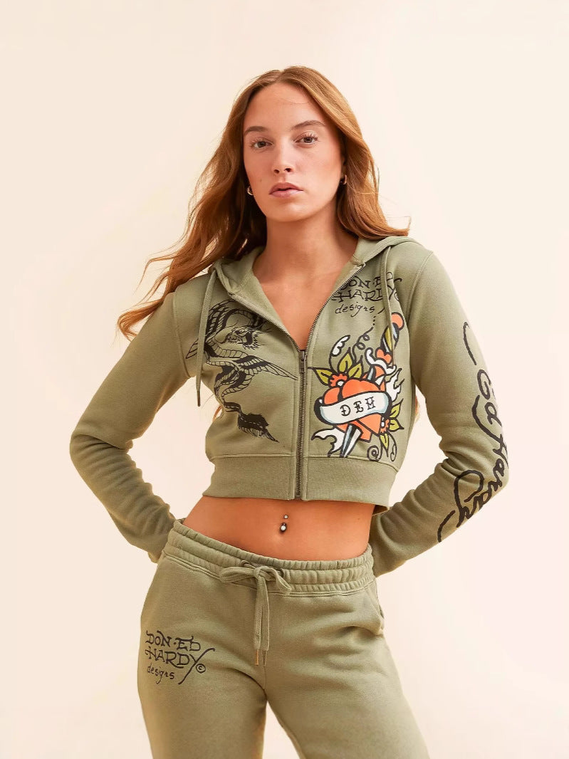 Women Fashion Casual Ladies Printed Hoodie Pants Set Sportswear