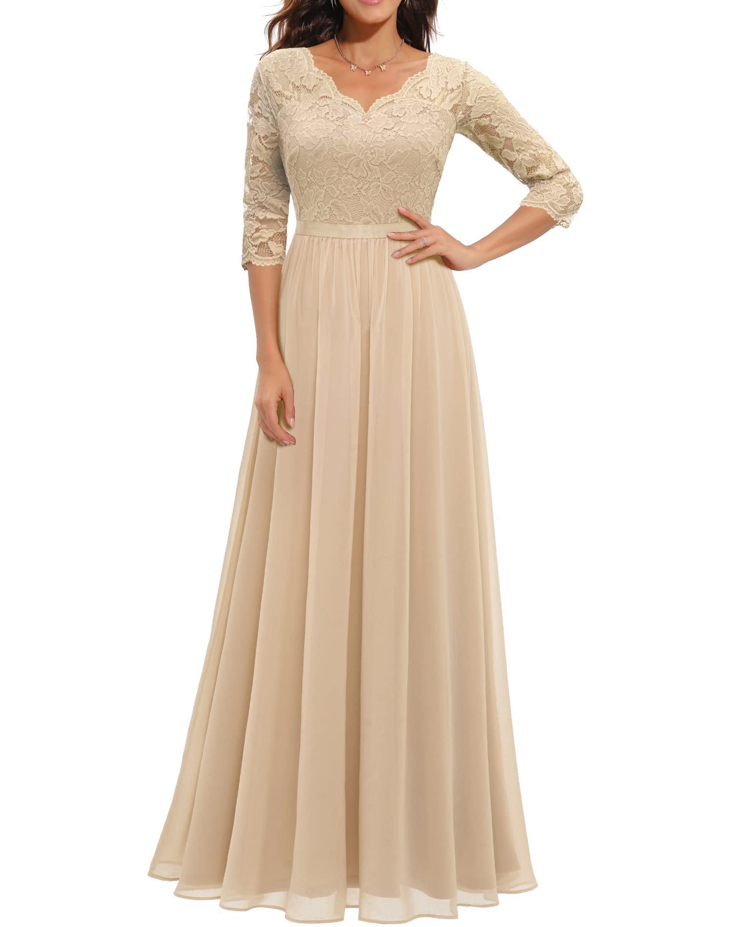 Elegant Lace Patchwork Long Slim Waist Elegant Gown Dress 20