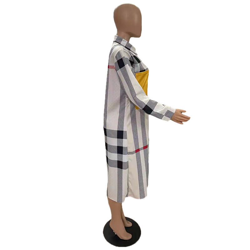 Long Sleeve Color Striped Print Shirt Dress