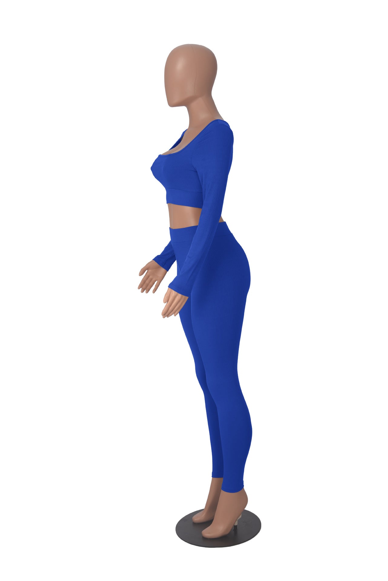 Women Winter Solid Long Sleeve Square Neck Top and Pant Two-piece Set 19