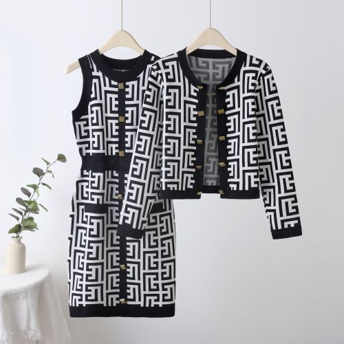 Women Cardigan Jacket Bodycon Dress Knitting Two-Piece Set 10