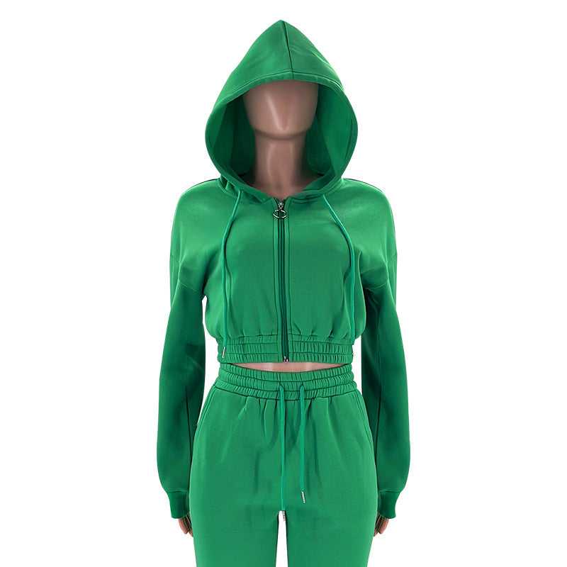 Women Autumn and Winter Zipper Hoodies and Pant Casual Sports Two-piece Set 21