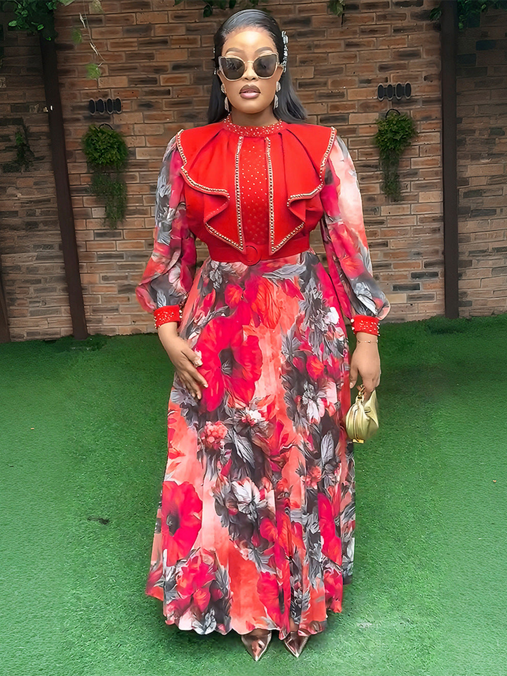 Plus Size Women African Elegant Print Long Sleeve Dress 7