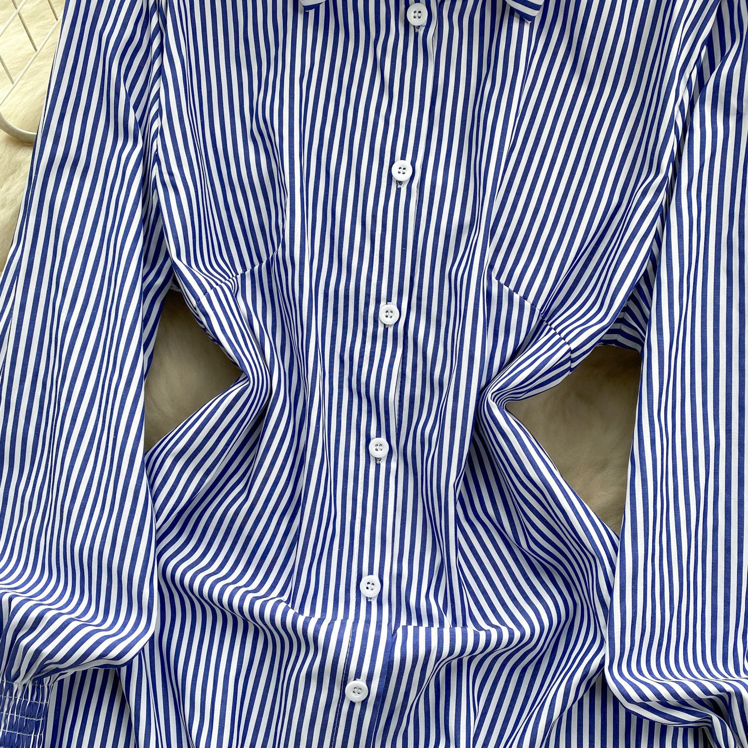 Chic Trendy Long Sleeve Single Button Casual Striped Shirt Dress 13