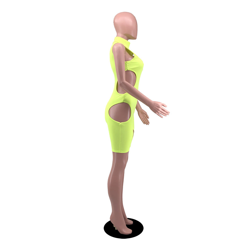 Women's Summer Solid Color Sexy Hollow Short-Sleeve Jumpsuit 22