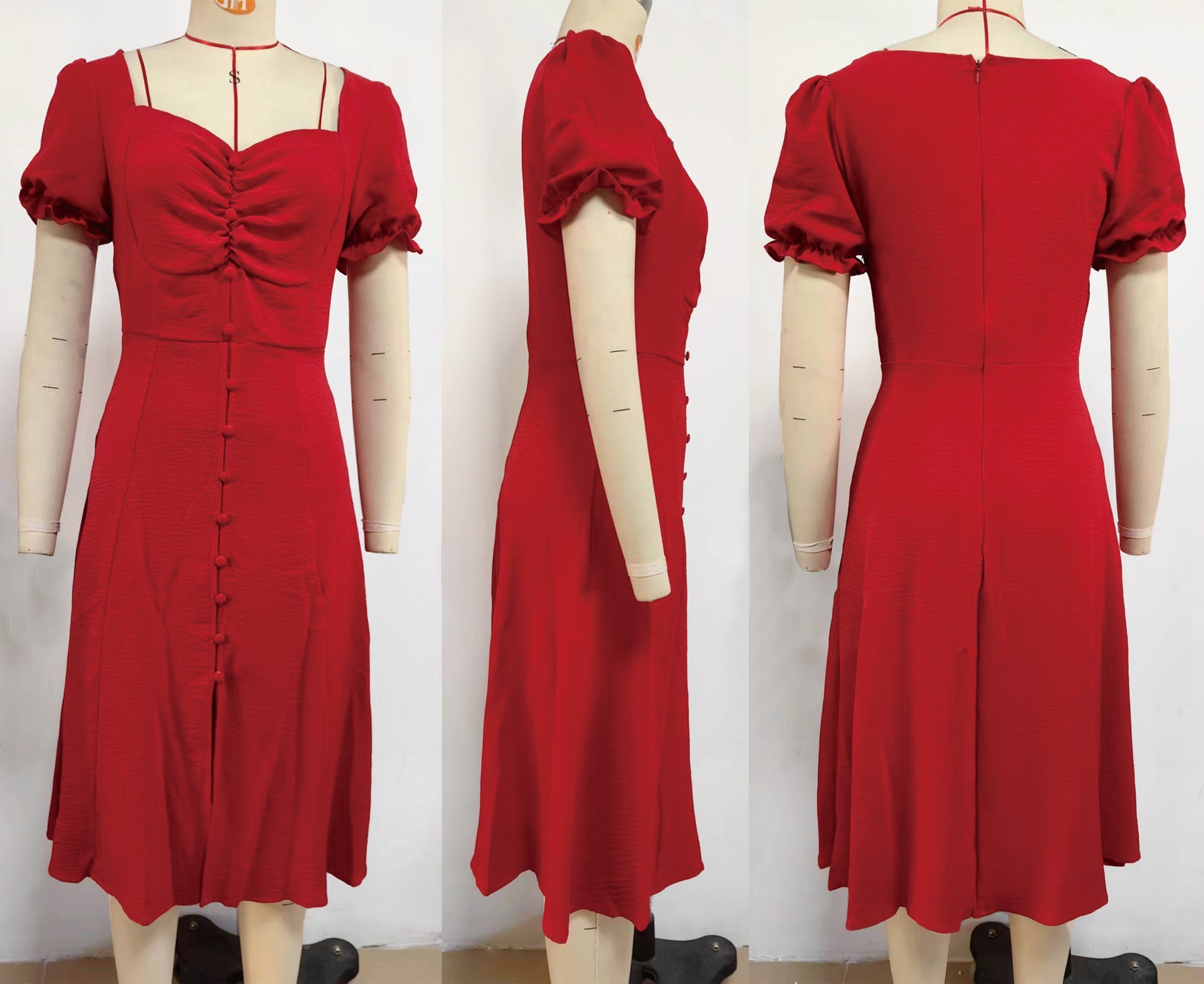 Women's Spring/Summer Chic V-Neck Single Breasted Midi Dress 7