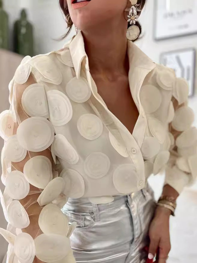 See-Through Mesh Embroidered Long Sleeve Shirt 6