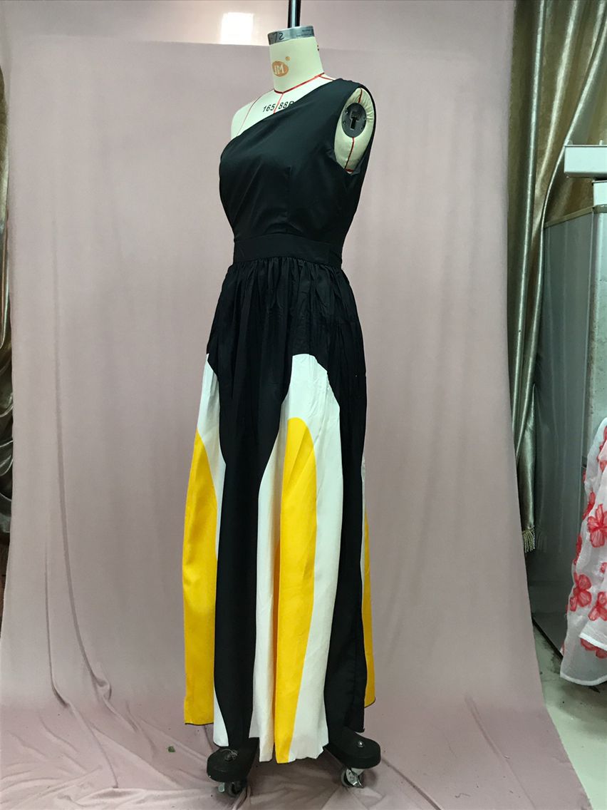 Women Contrast Patchwork Off-Shoulder Print Maxi Dress 11