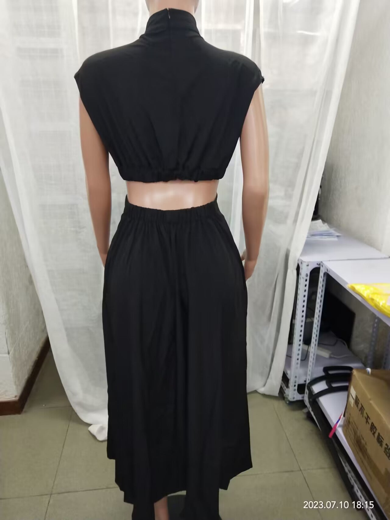 Women Summer Stand Collar Macaron Cut Out Maxi Dress 35