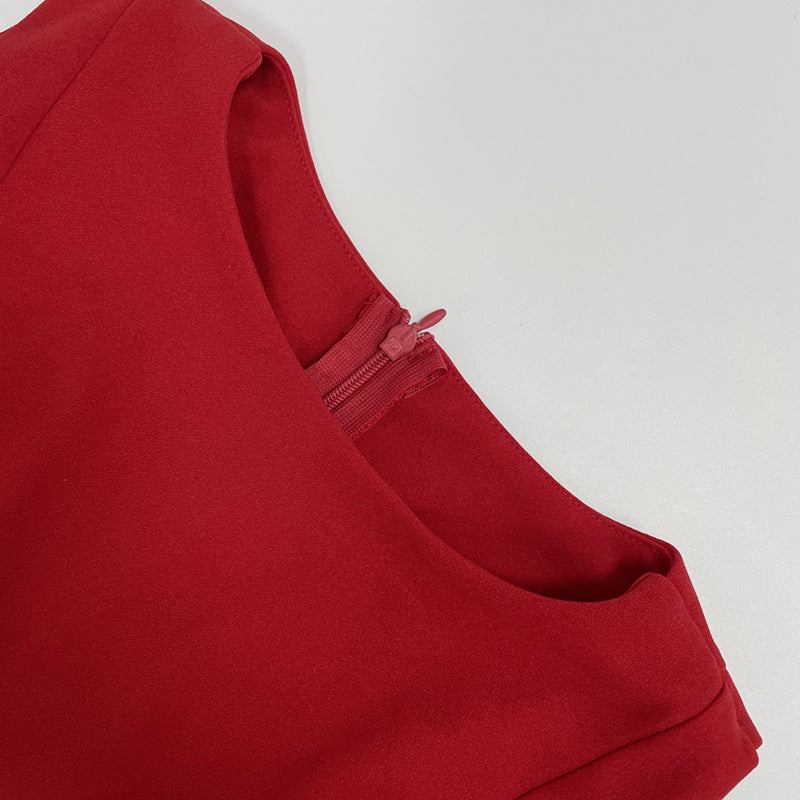 Women Spring/Summer Sleeveless Solid Round Neck Bodycon Dress 30