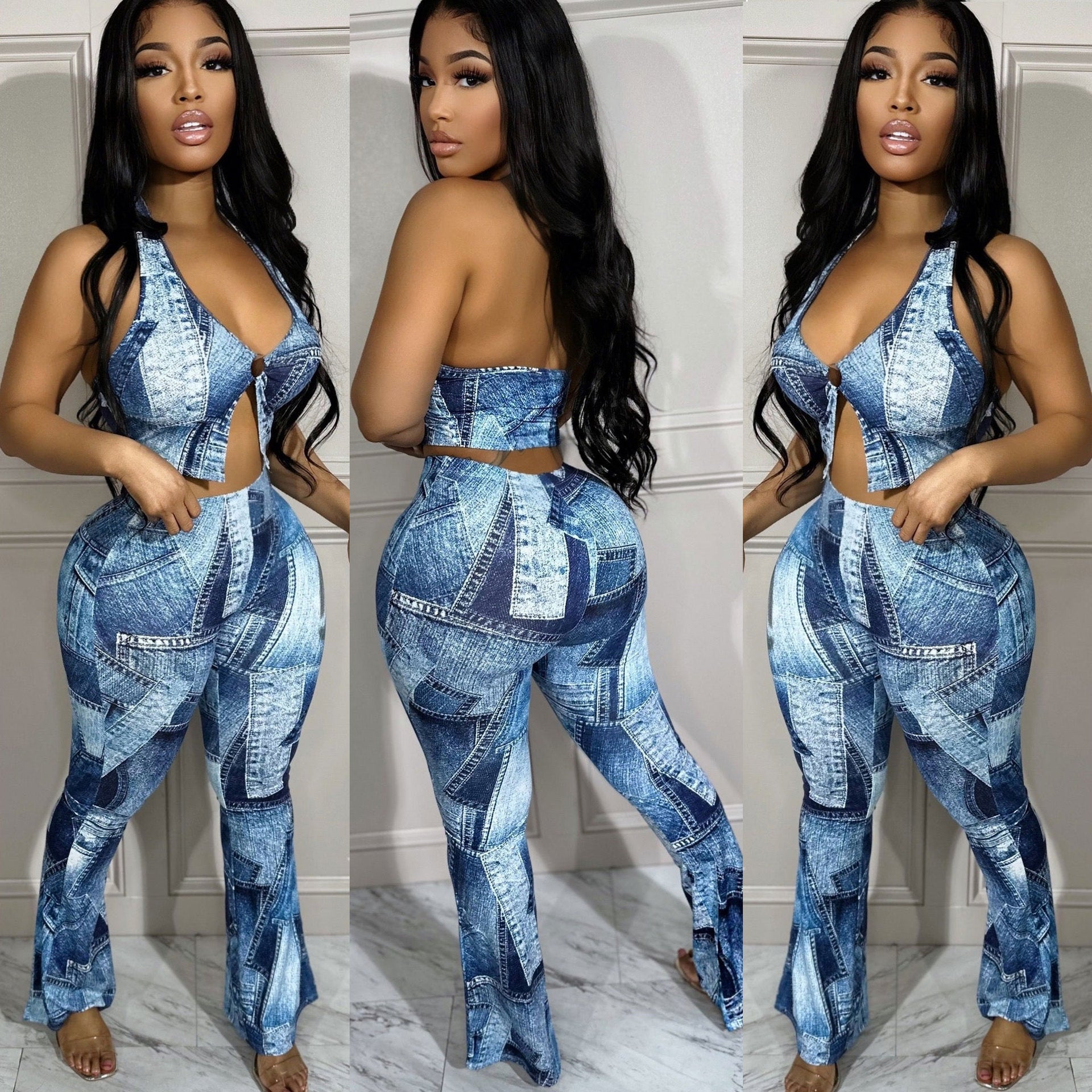 Women Sexy Printed Top and Pant Two-piece Set