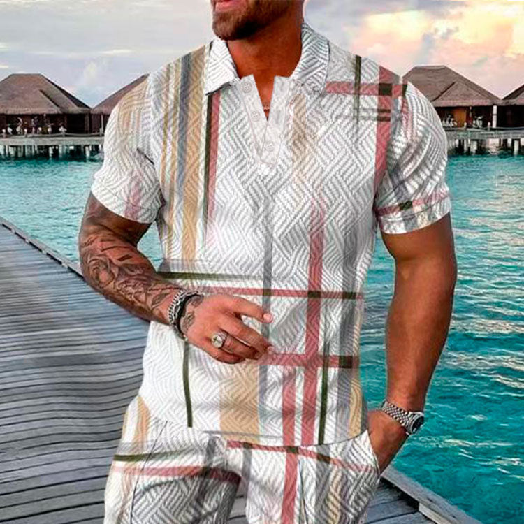 Men's Summer Fashion Casual 3D Printed Polo Shirt Turndown Collar Casual Short Sleeve 47