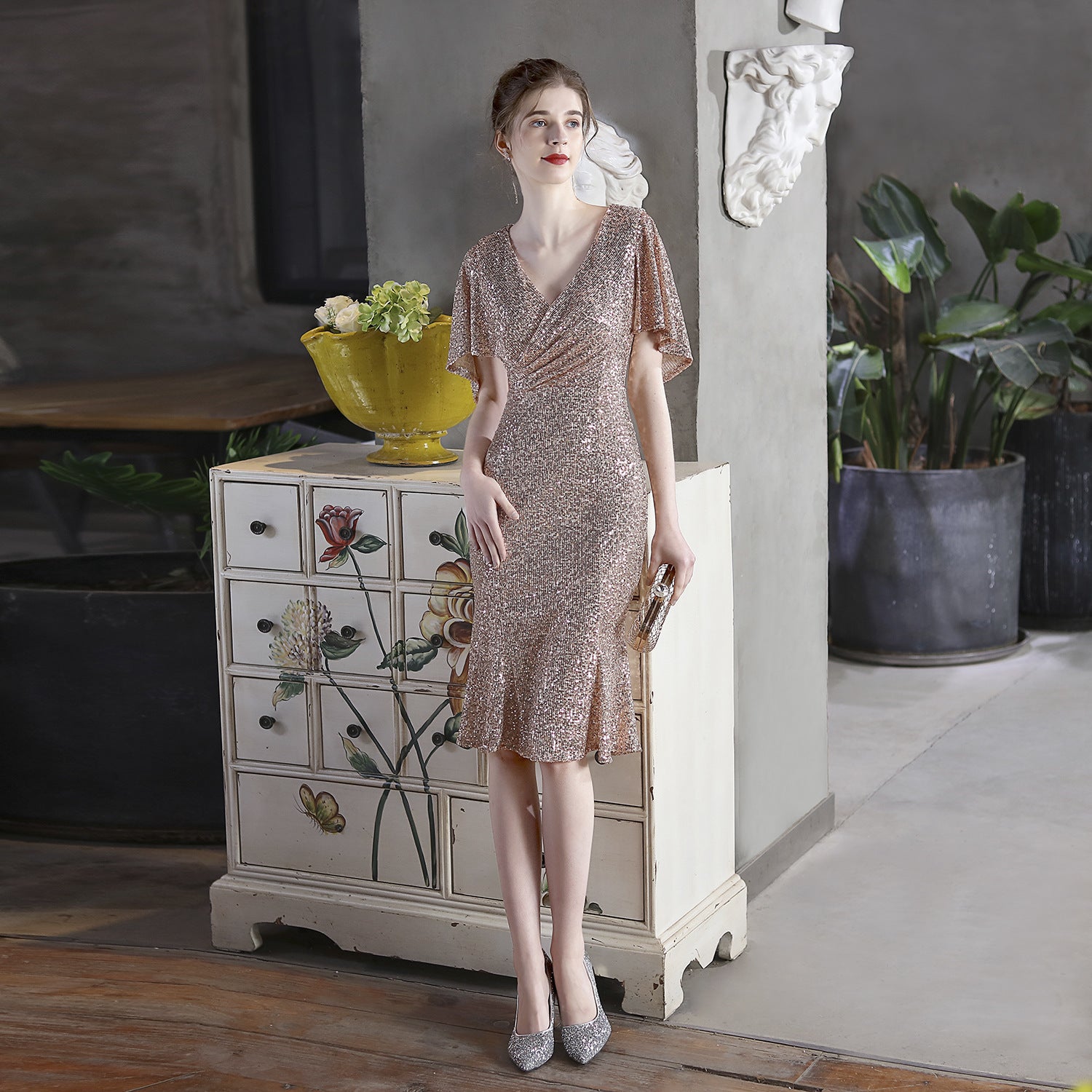 Women Formal Party Evening Gown with Iridescent Sequins 6