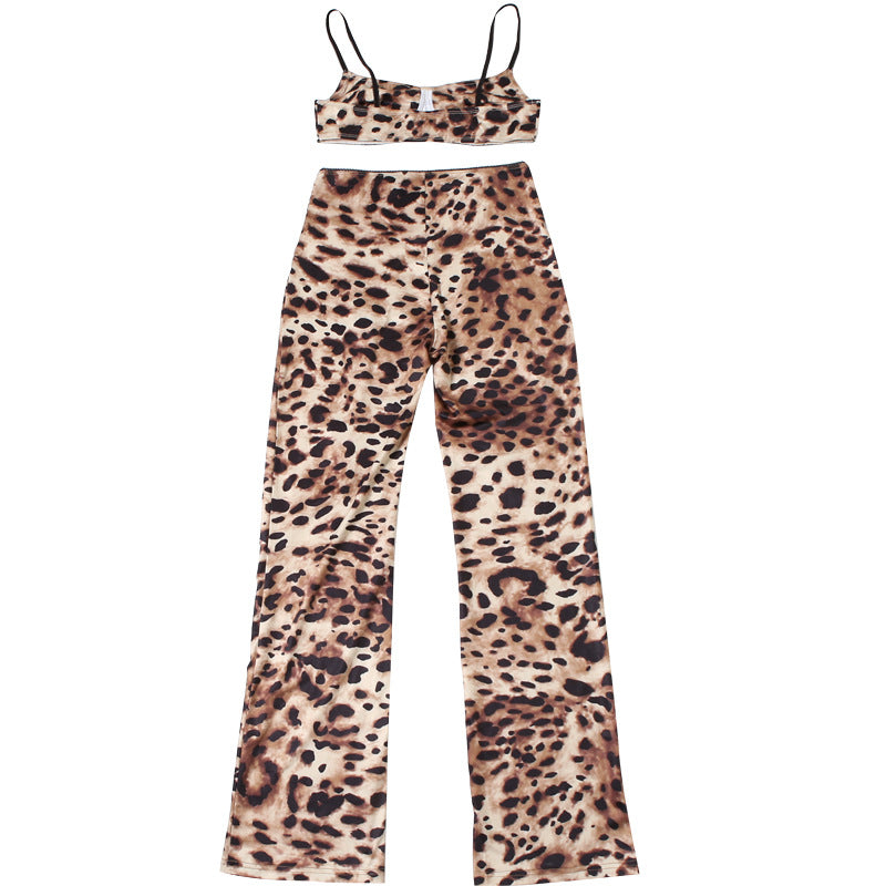 Women Spring Sexy Leopard Top and Pants Two-piece Set 11