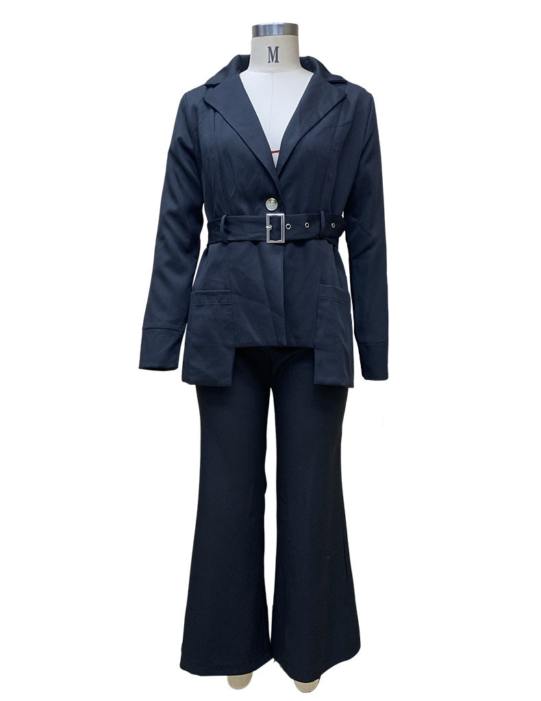 Autumn And Winter Fashion Casual Solid Color Blazer Straight Trousers Two Piece Suit For Women 11