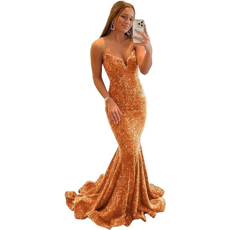 Women Sequined Ball Party Fishtail Shining V Neck Evening Dress（Processing time need 3-6 days） 35