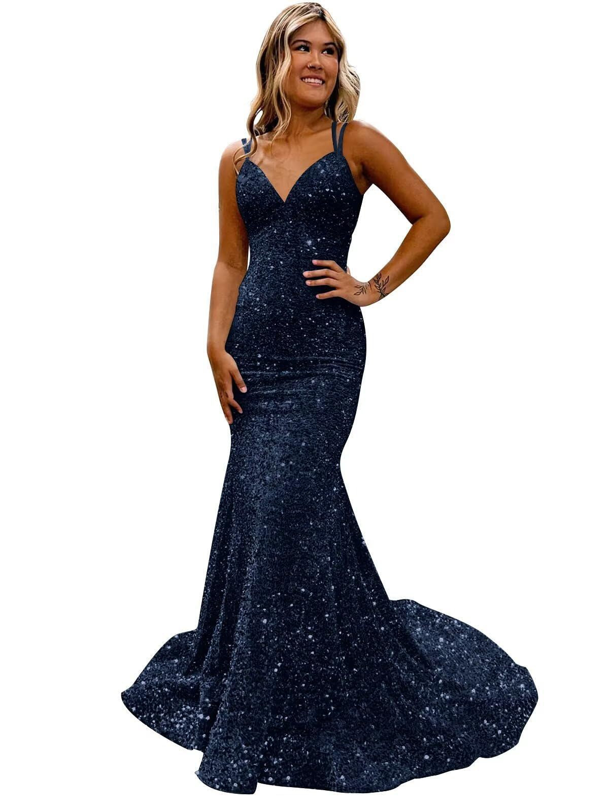 Women sequined ball Bodycon fishtail V-neck party evening dress（Processing time need 3-6 days） 35