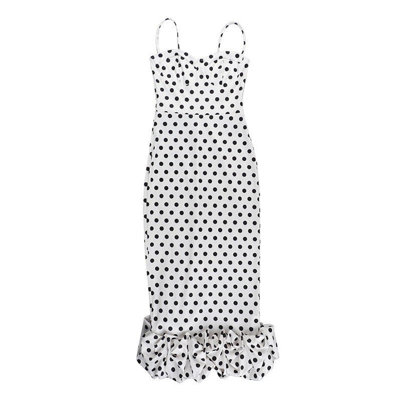 slim waist polka dot pleated Strap long dress 16