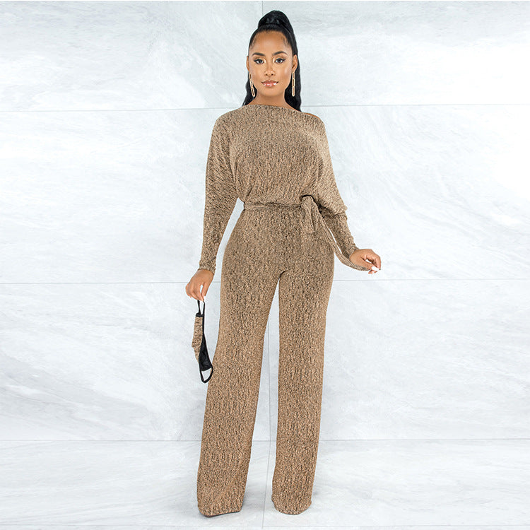 Women Spring Stretch Loose Jumpsuit with Belt 4