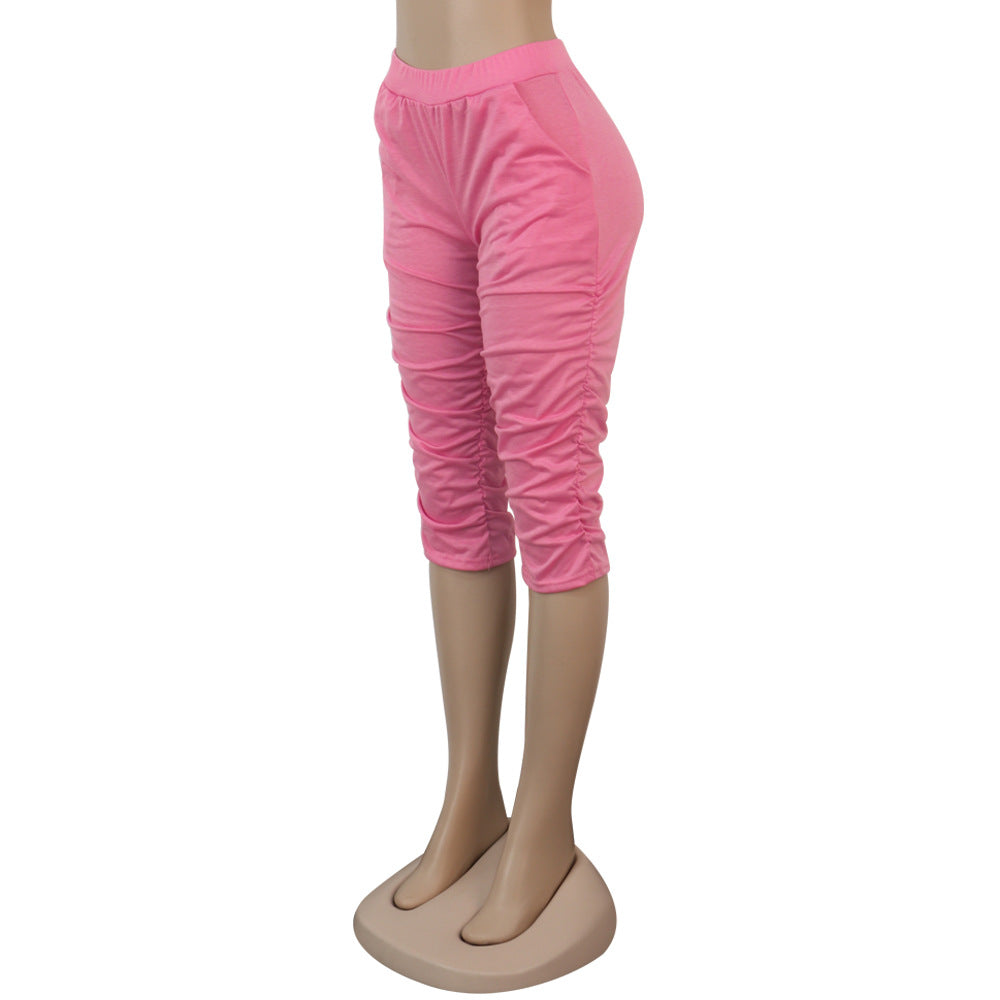 Women's Pockets Ruched Slim Fit Midi Pants 14